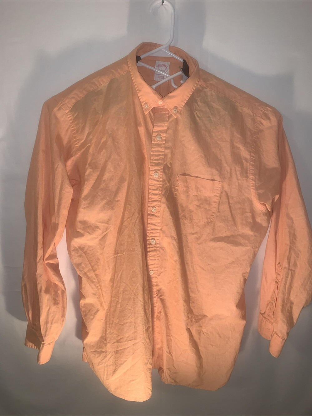 Brooks Brothers Shirt Large Orange Check Button Up Long Sleeve Mens